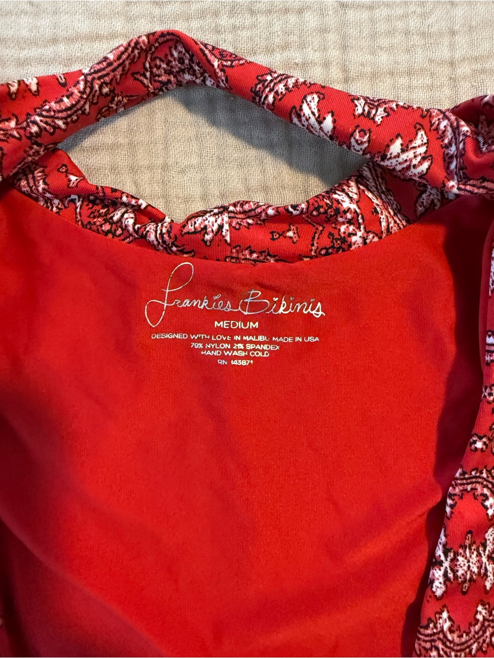 Frankie's Bikinis Red Paisley Swim Bikini Top - Picture 2 of 5